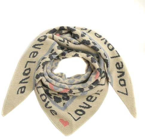 stylx Damen Schal XXL Dreieck mit Leopard Muster LEO LOVE Warm Weich Strickschal Karo Winterschal Herbstschal Wolleschal Frauen Deckenschal Halstuch Scarf Poncho Cape