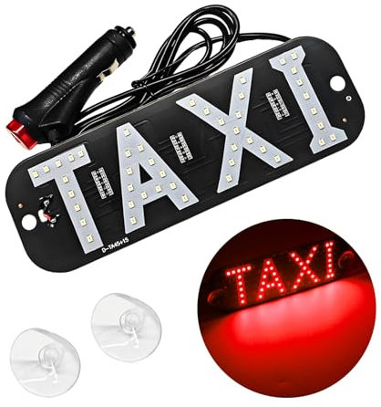 DXNQ Panneau décoratif à LED pour taxi - Voyant lumineux pour pare-brise et cabine - Avec chargeur de voiture 12 V CC - Onduleur (interrupteur allume-cigare) - Lumière de taxi avec ventouses (rouge,