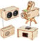 Ohulelks 4er-Set Holzpuzzle DIY Bastelset Lautsprecher Radio Grammophon Projektor Lötübungen DIY Elektronik-Kits