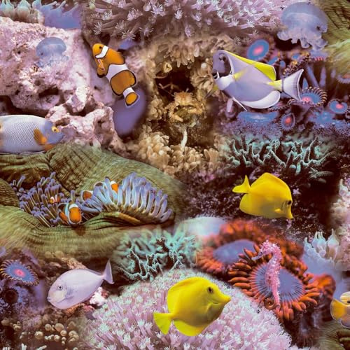 Tropical Fish Wallpaper - Ocean Underwater Reef - Sea Horse Tangs Clownfish - Photo Realistic Feature Wall - Paste The Wall Vinyl