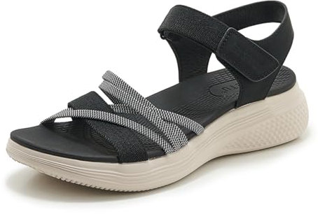 Meik Mangni Sandales Femme Sport Sandales de Randonnée été Plateforme Bout Ouvert Confortables Noir 39 EU