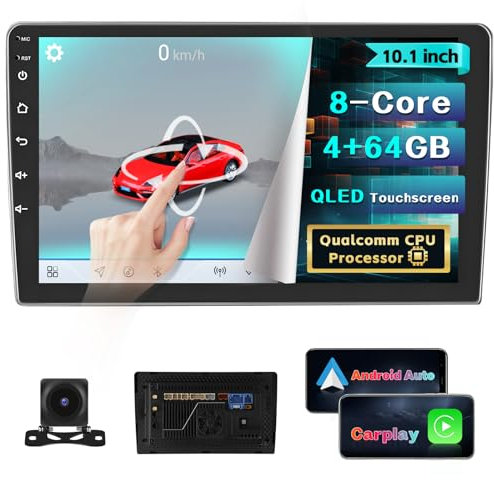 Inefala 8Core 4G+64G Radio Coche 2 DIN, Chip Qualcomm Snapdragon Android 15 Integrado, Wireless Carplay Android Auto, 10 Radio 2 DIN Bluetooth con GPS WiFi DSP RDS/FM Cámara Trasera Mic