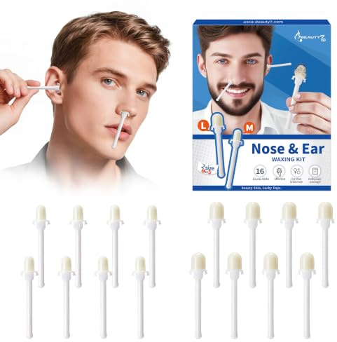 Nose and Ear Hair Removal Wax Kit – 16 Pre-Waxed Sticks in 2 Sizes, Ready-to-Use Facial Waxing Sticks for Nose & Ear Hair Removal