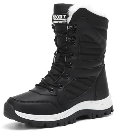 GemChve Bottes Femme Hiver Imperméable Bottines de Neige Chaud et Résistant à l'eau Chaussures de Randonnée Femme Snow Boots Black 42EU
