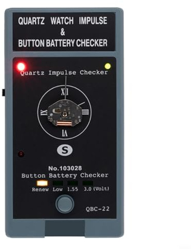 EffiFish QBC-22 - Tester per movimento al quarzo, batteria a bottone da 1,5 V 3 V, rilevatore a doppio scopo per la riparazione di orologi, design compatto e portatile