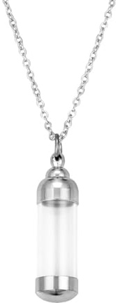 HANZE Cremation Urn Necklace For Ashes Stainless Steel Clear Glass Necklace Pendant Urn Jewellery Gift For Human Adult Ashes
