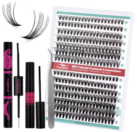 FADVAN Faux Cils Cluster Naturel D Curl - 4PCS Extension Cils Kits avec 2-in-1 Colle & Sealant,Lash Remover et Pince - 30D+40D Naturel Cluster Lashes(0.07mm,Mix 9-16mm)