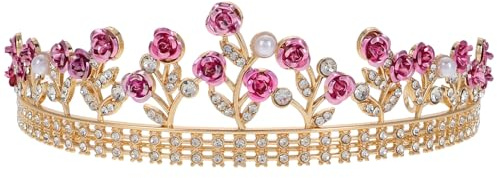 NUSITOU Rhinestone-studded Metal Rose Headband Crown 5.70x5.11x1.38in Lightweight Comfort Elegant Rose Bridal Headband Bride Accessories for Evening Parties