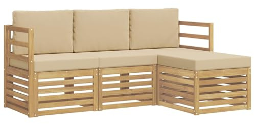 vidaXL Outdoor-Sofagarnitur mit Kissen 4 pcs Weiß und Beige Polyester, Garten-Sofa, modernes Lounge-Set, entspannende Möbel für Terrasse, ideal zum Chillen