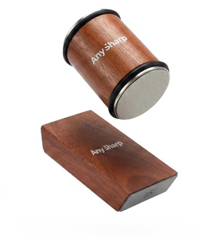 AnySharp Premium Rolling Knife Sharpener Set with Magnetic Angle Guide, 15° & 20° Multi-Angle Diamond Coated Sharpener, Easy Safe Kitchen Knife Sharpening Tool with Elegant Wood Finish