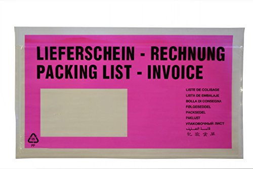 100 Lieferscheintaschen / DIN lang / Lieferschein-Rechnung / Farbe: pink