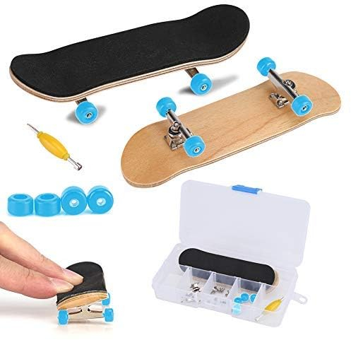 Tnfeeon Finger Skateboard, Alloy Full Maple Wood Bridge with Box Reducing Pressure Gifts for Children (light blue)