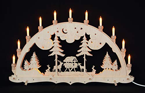 Schwibbogen Lichterbogen Erzgebirge Wildfütterung Waldmotiv innenbeleuchtet 3D Weihnachten Advent Dekoration