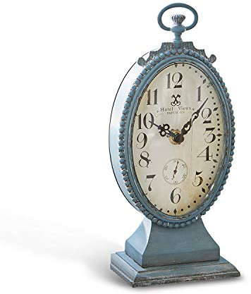 Loberon Uhr Michelet, Vintage-Charme, Antik Inspiriertes Ziffernblatt, Kunstvolle Rückseite, Zeitmesser, Wohn-Accessoire, Zinn, Kunststoff, antikblau