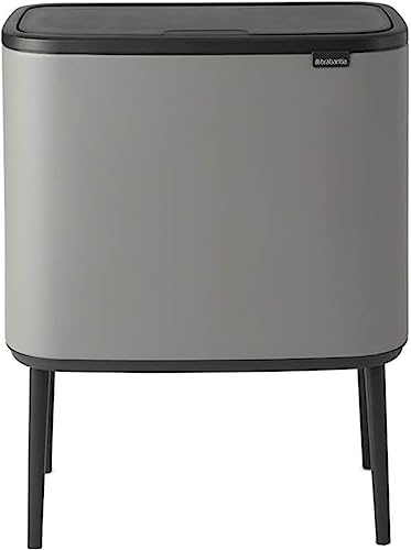 Brabantia Bo Touch Bin - 3 x 11L Inner Buckets (Mineral Concrete Grey) Waste/Recycling Kitchen Bin - Soft-touch
