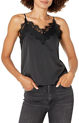 The Drop Natalie Top con scollo a V, con bordo in pizzo da Donna, Nero, XXS