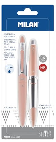 MILAN - 1 stylo avec encre bleue et 1 porte-mine 0.5 mm Capsule Silver, rose
