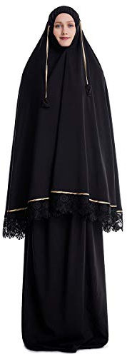 Muslimische Damen Full Cover zweiteilig lang Hijab Thobe Abaya Set - Schwarz - Einheitsgröße