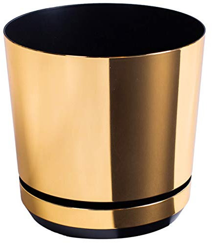 Pot de Fleurs DEKOR 011-Or Brillant - Élégant, Léger, Plastique Recyclé, avec Soucoupe Intégrée, 18cm - KERD