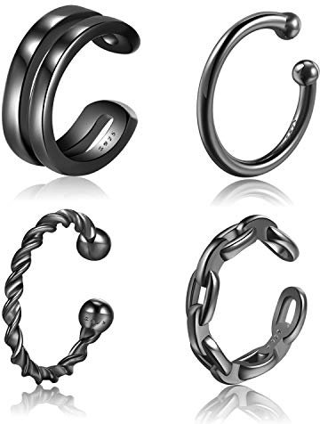 Ohrfesseln 925 Sterling Silber Schwarz Ohrfesseln Ohrringe für Frauen Non-Piercing Knorpel Ohrringe Schwarz Clip auf Ohrringe