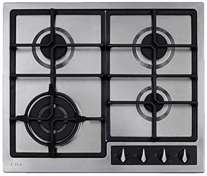 60cm Stainless Steel 4 Burner Gas Hob With Cast Iron Supports & FFD