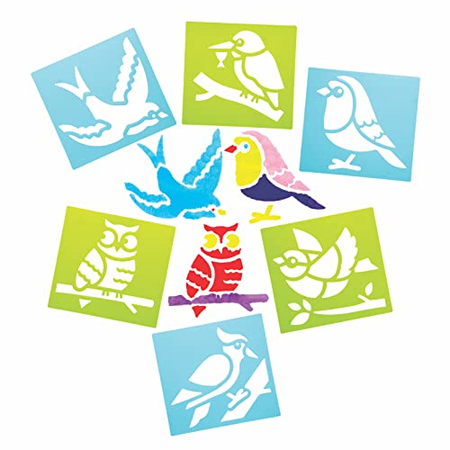 Baker Ross AX906 Bird Stencils - Pack of 8, Washable Plastic Paint Guide Set for Kids Painting Arts and Crafts Activities