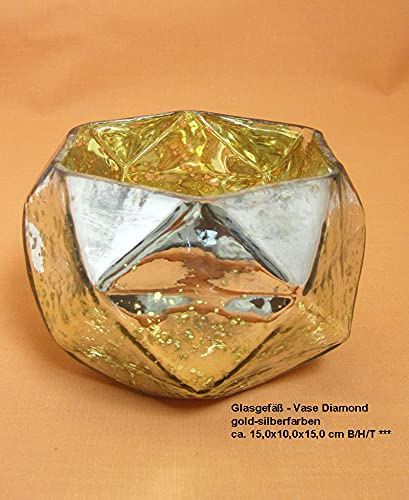 GILDE Glasgefäß - Vase Diamond Gold-silberfarben ca. 15,0x10,0x15,0 cm B/H/T