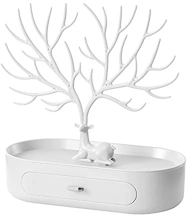 Porte à Bijoux Sur Table En Forme De Bois De Cerf En PC Avec 1 Tiroir, Porte Bijoux à Femme Avec Base, Présentoir à Bijoux En Forme De Bois De Cerf Au Style Contemporain (Blanc)