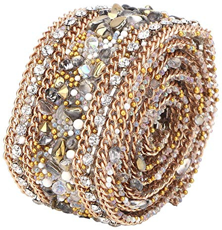 Tyenaza Strassband Zum Aufnähen, 2,5CM DIY Strassband Gold, Goldenes Paillettenband Hochzeitstorten Geburtstag Basteln Dekorationen (Doppelte Goldkette)