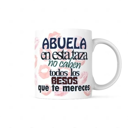 LINFORMAL Taza Desayuno con Frase 'En esta taza no caben todos los besos que te mereces' (Abuela) Ideal Taza original para regalar, para Café, Cerámica 350ml
