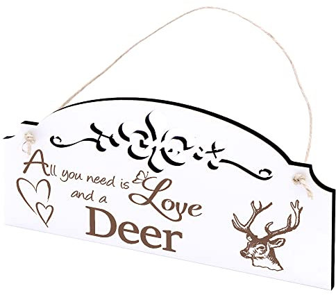 Schild Hirsch Kopf Deko 20x10cm - All you need is Love and a Deer - Holz Wanddeko Dekoration Wand