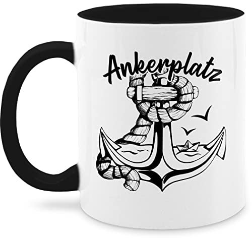 Tasse Tassen 325ml - Statement - Ankerplatz mit Anker und Papierboot - 325 ml - Schwarz - kaffetassen sprüche statements maritim kaffeetasse statement-tasse frohes neues jahr motiv new year