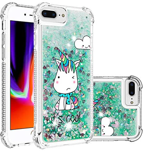 Glänzend Handyhülle für iPhone 6s Plus/7 Plus/8 Plus Hülle Flüssig Silber Glitzersand Hülle Durchsichtig Transparent Weich Silikon Cover Lieblich Kreativ Muster Rückschale Schutzhülle für-Einhorn