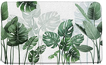 ZKJSMGS Badematte mit tropischen Palmenblättern, grünes Monstera, Bananenblatt, Pflanze, botanisches Aquarell, hawaiianischer Dschungel, Natur, Sommer, exotischer Badteppich für Badezimmer, Küche, 45