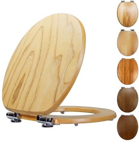 Fanmitrk Natural Solid Wood Toilet Seat-Wooden Plywood,Soft Close with Metal Hinges,Easy to Install,Easy to Clean(plywood01)