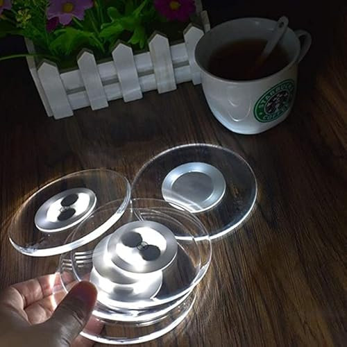 Sous-Verres lumineux, Porte-Gobelet lumineux LED Multicolores Pour Boissons Bouton ON/OF Dessous De Verre En Acrylique étanche Pour Bouteilles Fêtes Bars Noël (6 pièces, Blanc A)