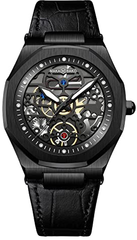 rorios Herrenuhren Skelett Uhr Analoge Quarz Armbanduhr mit Lederarmband Business Uhren für Männer