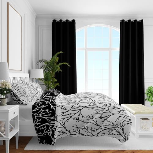 Brielle Mako Satin Bettwäsche Set - Wendebettwäsche - 100% Baumwolle/Fadenzahl 220 - seidig weich, luxuriös, mit Reißverschluss, Schwarz-Weiss -2-teilig- Deckenbezug 140x200cm, Kissenbezug 65x65cm