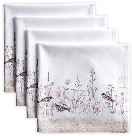 Maison d' Hermine Stoffservietten 100% Baumwolle (45cm x 45cm) Dekorative waschbare Servietten Ostern Tischservietten für Essen, Küche, Partys, Meadow Florals - Brown - Frühling/Sommer (4er Set)