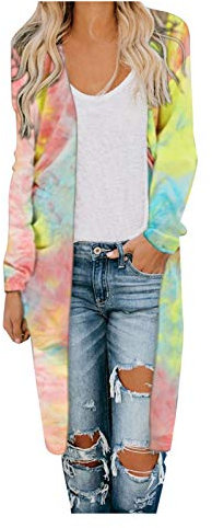 üBergangsjackeDamen Vestes Printemps Été Veste légère Grande Taille Cardigan élégant à manches longues Ouvert Cardigan long Multicolore Cardigan en tricot, Rose, M