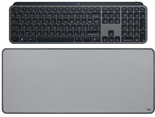 Logitech MX Keys S Clavier sans Fil Rechargeable USB C, Clavier Silencieux, Plat, Rétroéclairé Desk Mat - Studio Series, Large Tapis de Bureau Multifonctionnel et Etendu
