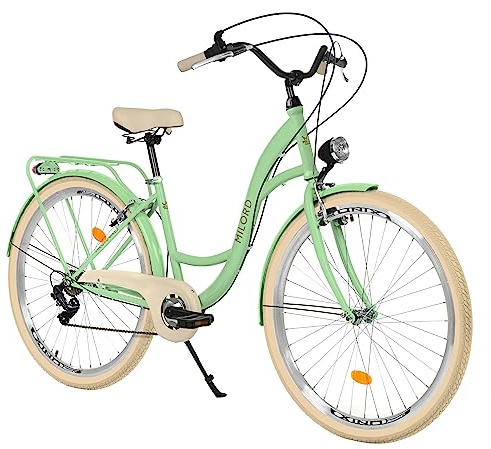 Balticuz OU Komfort Fahrrad mit Rückenträger, Hollandrad, Damenfahrrad, Citybike, Retro, Vintage, 28 Zoll, Mintze-Creme, 7-Gang