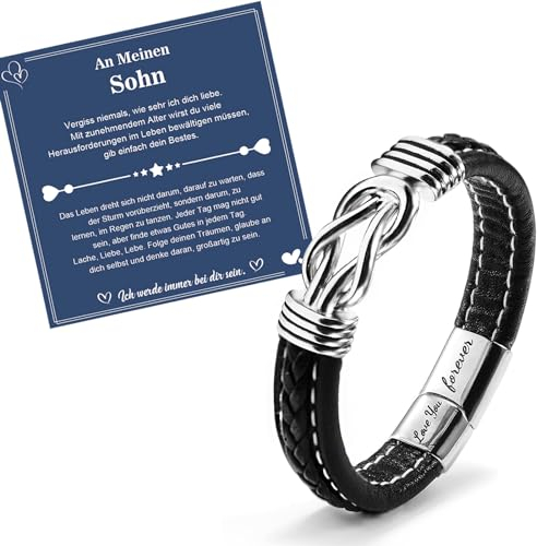 CheersLife an Meinen Sohn Armband Deutsch Herren Lederarmband Love You Forever Gravierte Armband für Meinen Sohn Flechtarmband mit Magnetverschluss My Son Geburtstag Geschenk Für Meinen Sohn