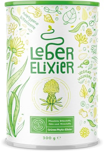 Leber Komplex - Nährstoffreiches Elixier mit Weizengras, Spirulina, Cholin, Gerstengras, Ashwagandha, Brennnessel, Mariendistel, Chlorella - Alpha Foods