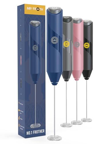 MR FROTH Handheld Milk Frother - Battery-Operated Coffee Whisk Wand - Durable & Food-Safe Drink Mixer - Noise-Free, No Shaking - Electric Hand Held Coffee Whisk Frother for Matcha, Milkshake (Blue)