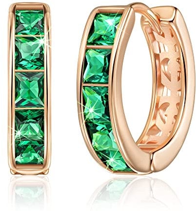 Linawe Green Small Hoop Earrings, Rose Gold Huggie Earrings for Women Trendy, Cubic Zirconia Earrings Stud, Piercing Jewellery, Cartilage Mini Hoop Flat Back