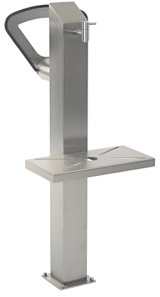 HISKA Wassersäule Wasserspender Wasserzapfsäule Edelstahl | Schlauchhalterung | Gartenwasserhahn | Wasserverteiler mit Erdspieß | Wasserstelle Garten (Trinkwasser/Erdspieß)