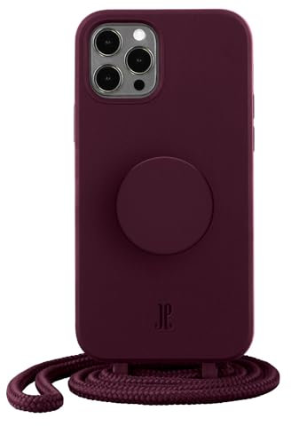 Just Elegance Hülle - Necklace Case - Handyhülle kompatibel mit iPhone 12/12 Pro - Handy Schutzhülle mit Abnehmbarer Kordel und Fingerhalter (Classic Wine)