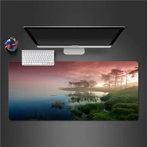 Mauspad XXL, 600x400x3mm Große See Bäume Landschaft Gaming Mauspad, rutschfest Schreibtischunterlage, Waschbares Mousepad mit Vernähte Kanten für Gamer PC Maus und Tastatur