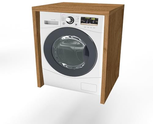 Mueble cubre lavadora de madera ennoblecida - Ahorra espacio, fácil de montar, para lavadora o secadora, apto para baño, lavandería y salón - 79 x 91 x 65 cm (nogal)